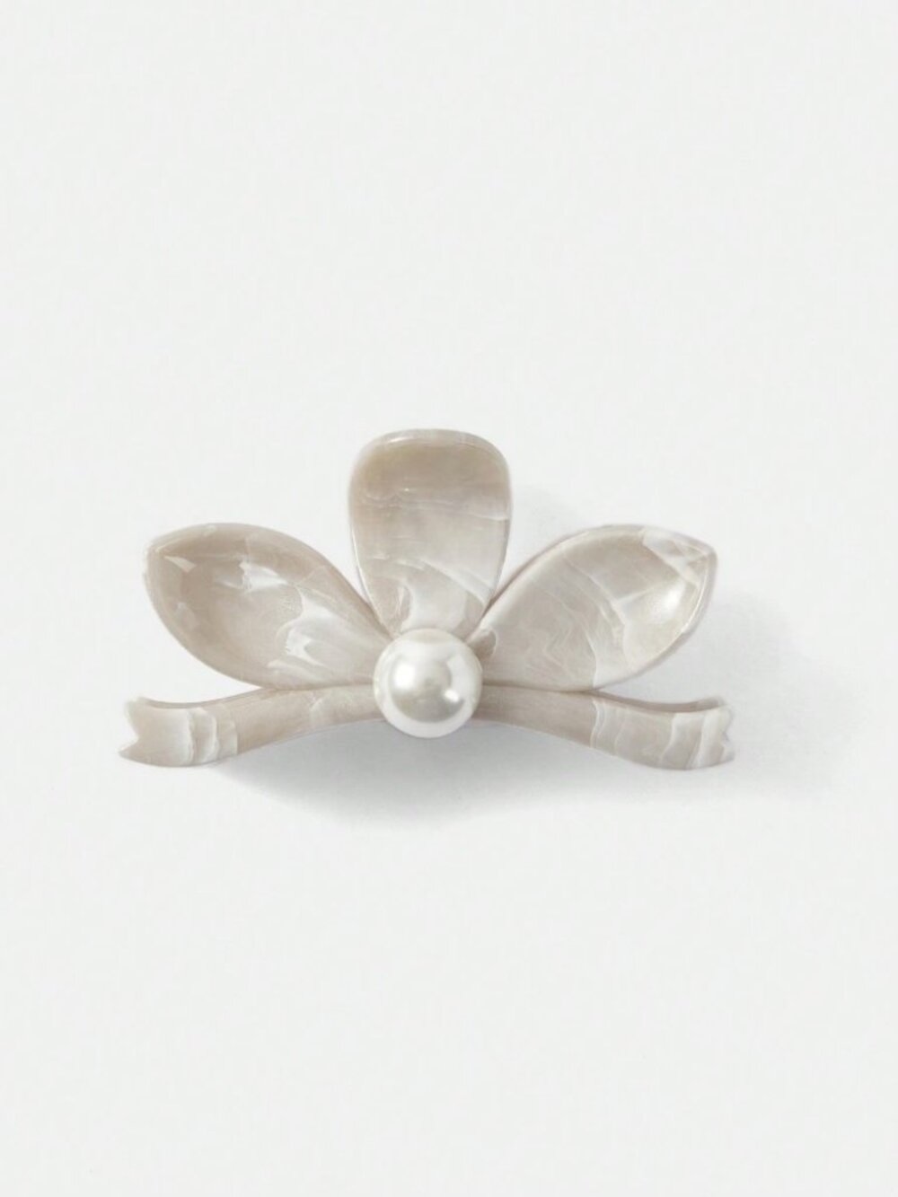 Marbled Gray Bow Flower Pearl Hair Claw Clip